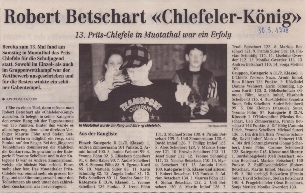 13. Priis-Chlefele in Muotathal
Bruno Facchin, Bote der Urschweiz, 1998, Ze11