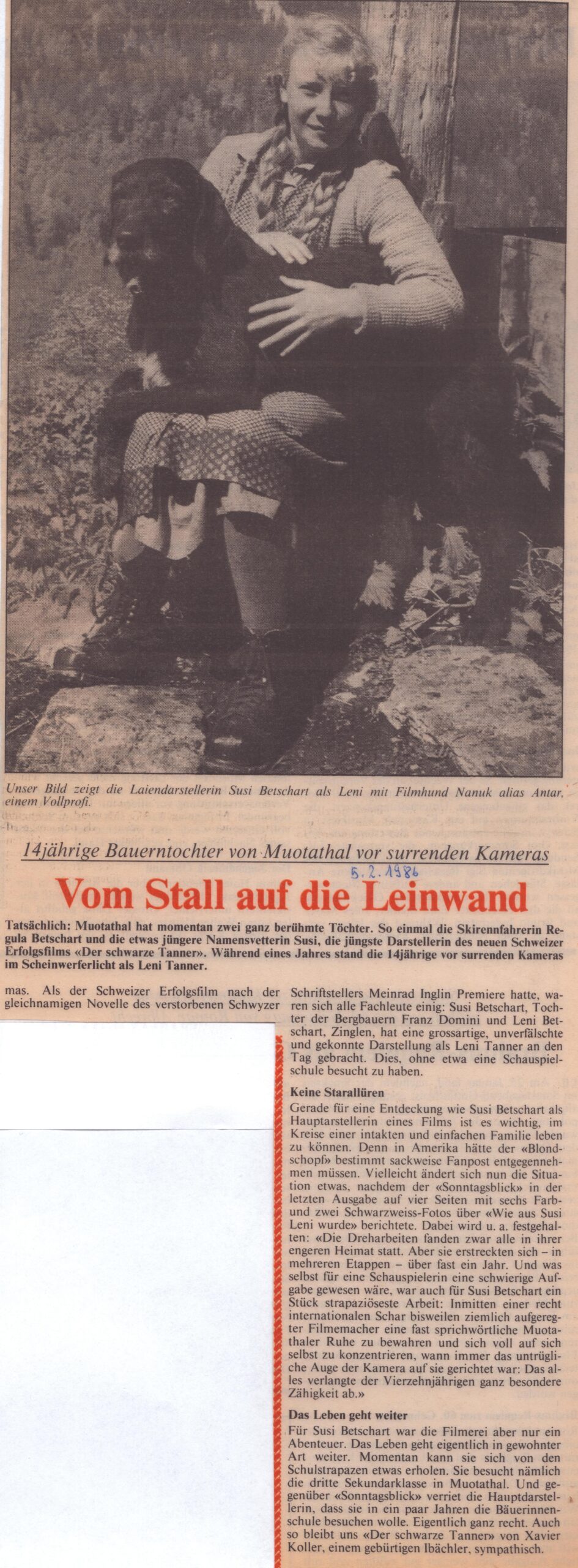 Susi Betschart, Film Schwarze Tanner
Meinrad Schuler, Bote der Urschweiz, 1986, Ze16