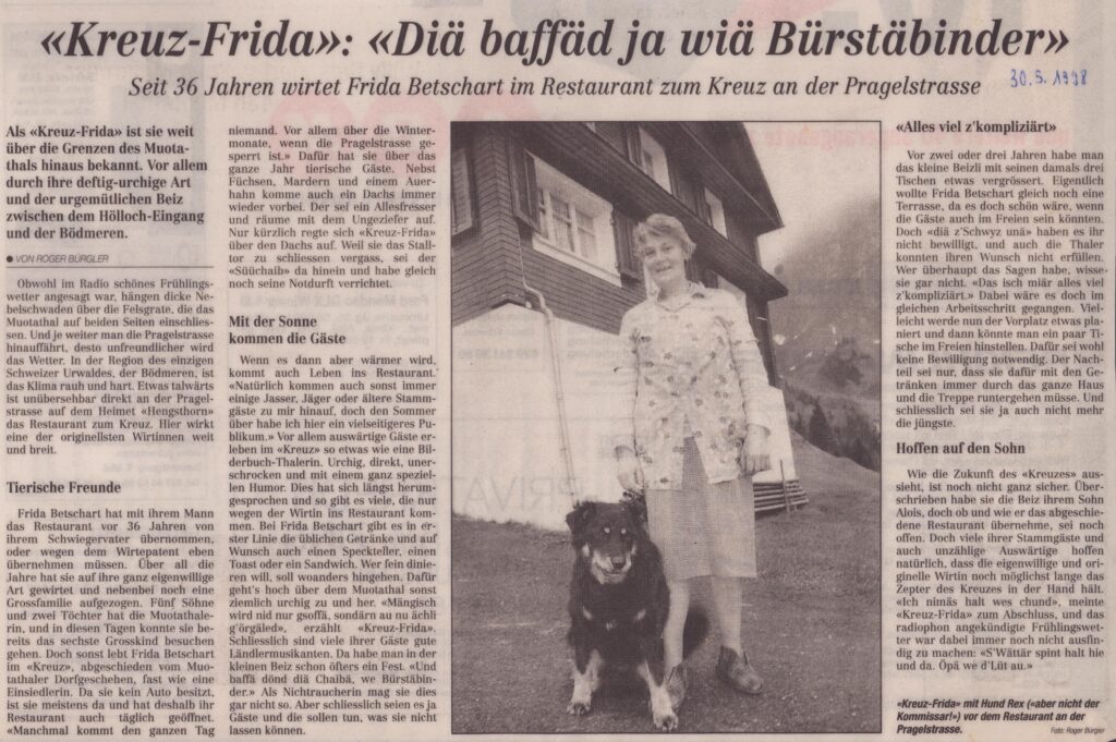 Wirtin auf Kreuz Muotathal
Roger Bürgler, Bote der Urschweiz, 1998, Ze20