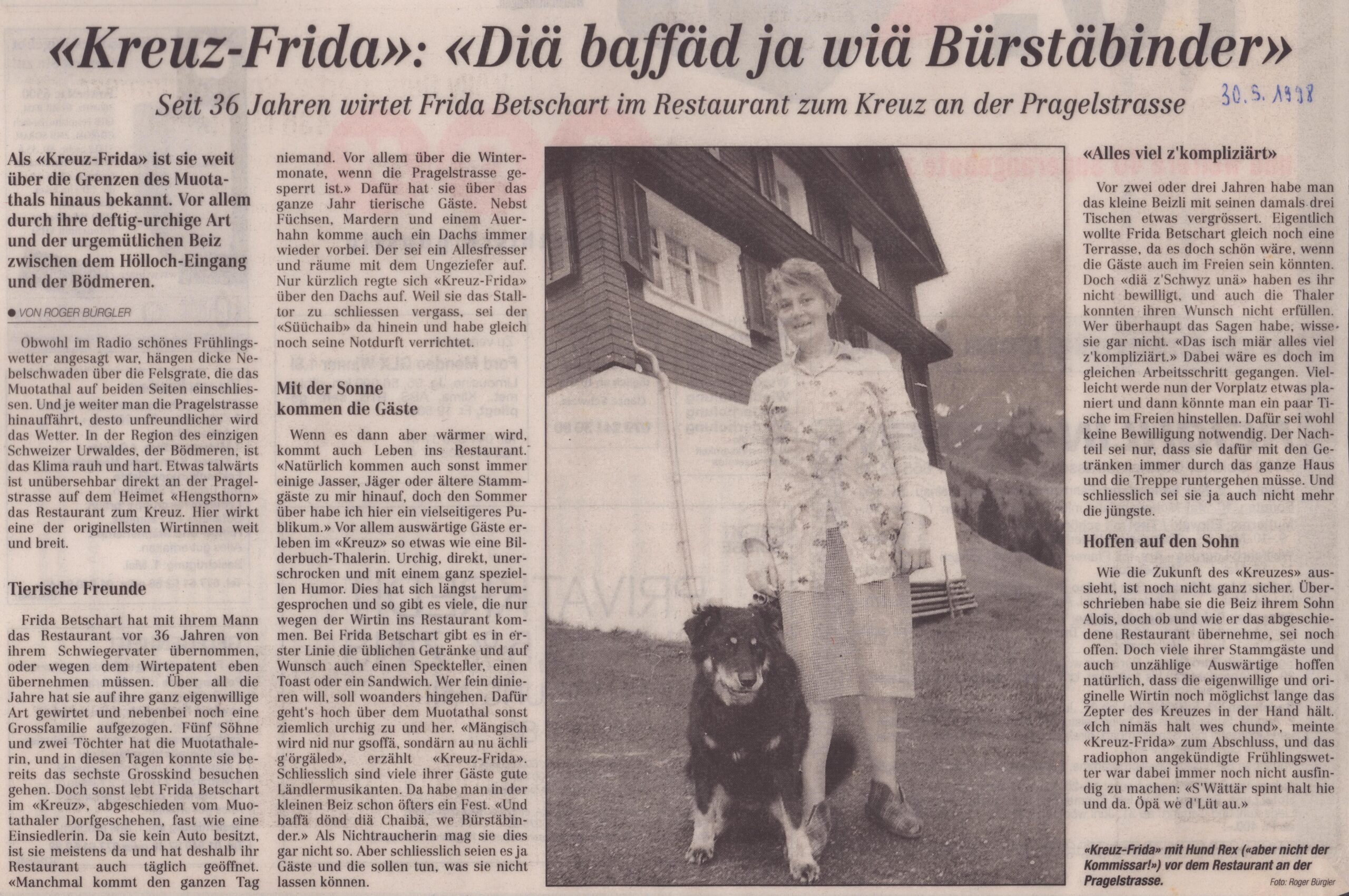 Wirtin auf Kreuz Muotathal
Roger Bürgler, Bote der Urschweiz, 1998, Ze20