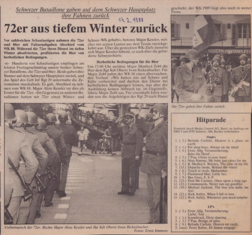 Schwyzer Bataillone 72 - 86
Ernst Immoos, Bote der Urschweiz, 1988, Ze26