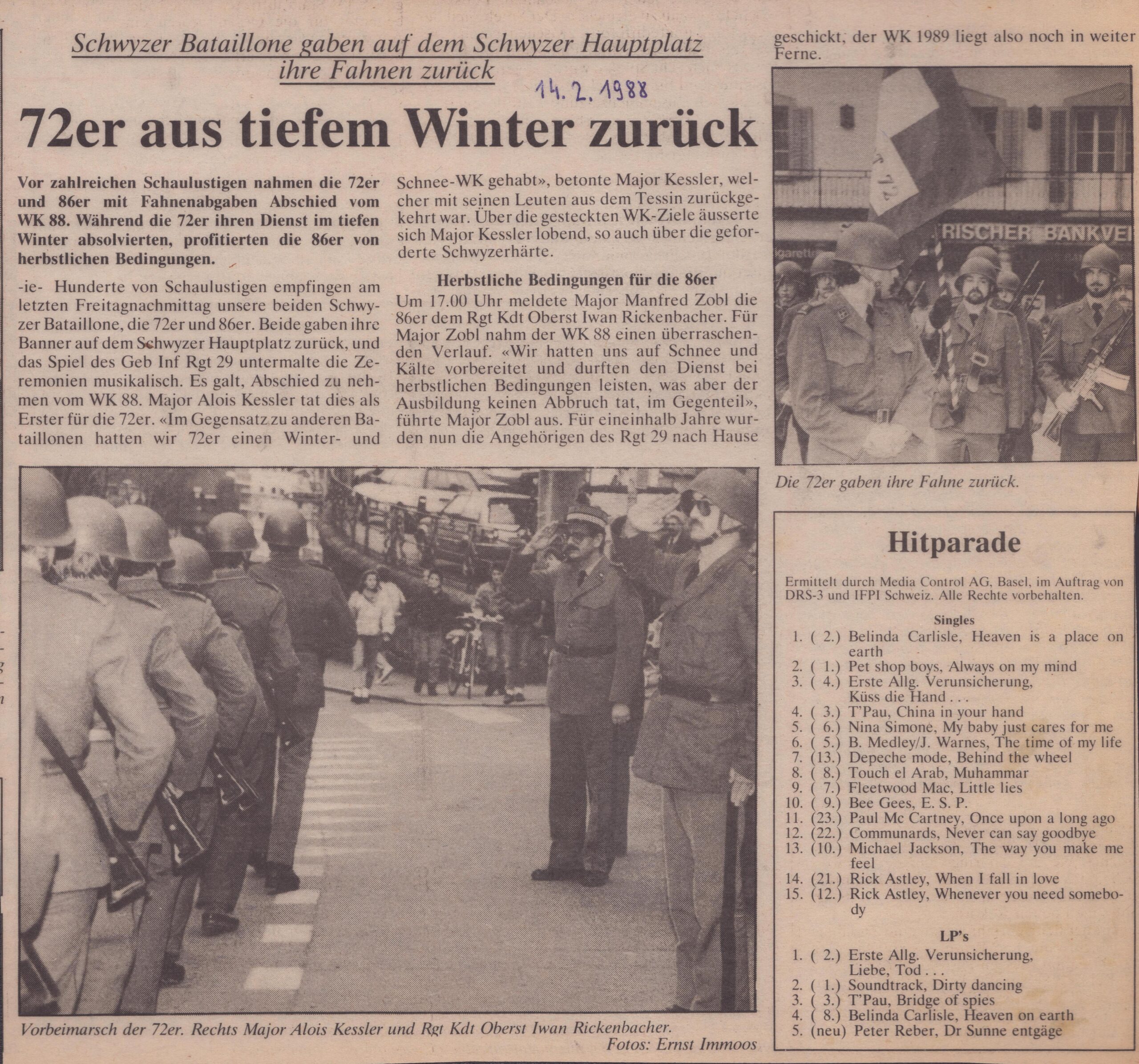 Schwyzer Bataillone 72 - 86
Ernst Immoos, Bote der Urschweiz, 1988, Ze26
