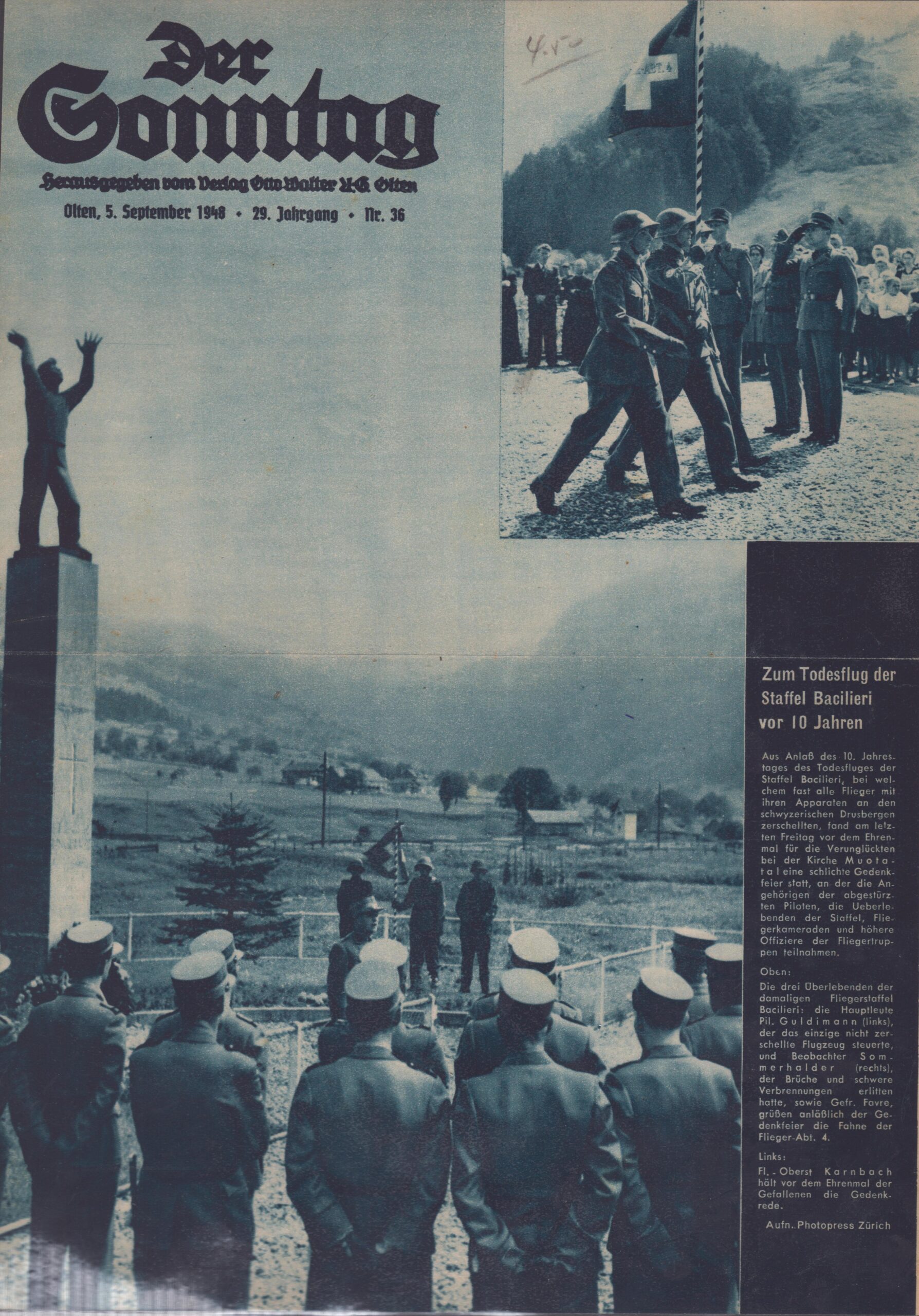 Denkmal Fliegerunglück
Walter Verlag, Der Sonntag Titelseite, 1948, Ze27