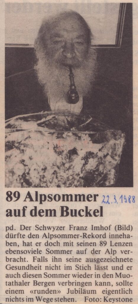 Franz Imhof auf Äbnematt
PD, Pressedienst, 1988, Ze3