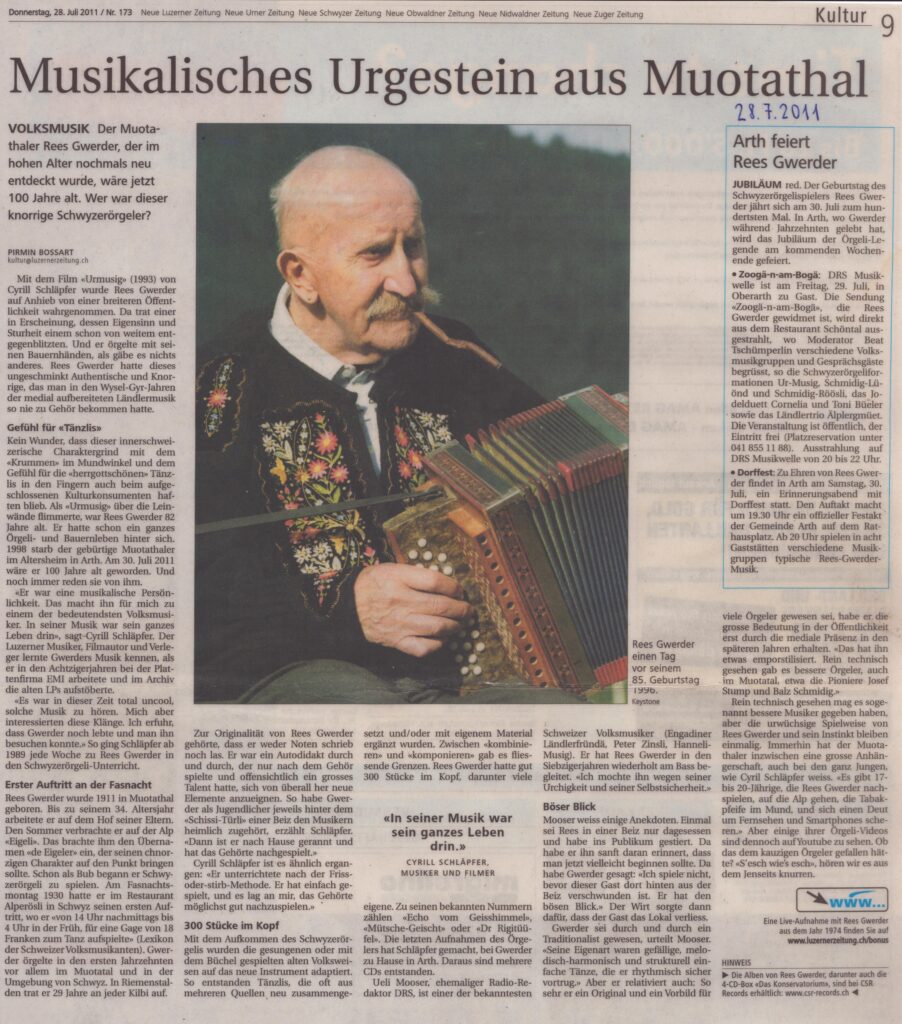 Rees Gwerder
Pirmin Bossart, Schwyzer Zeitung, 2011, Ze36