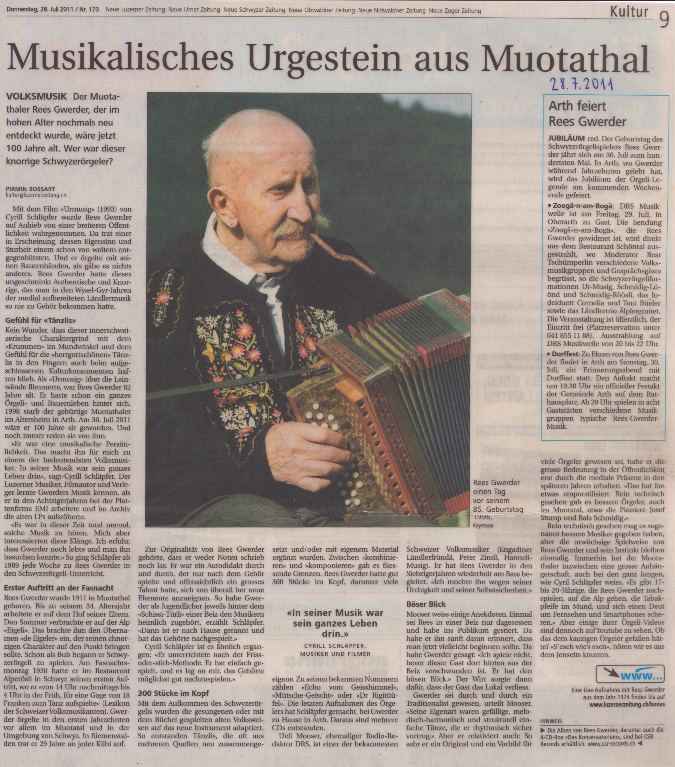 Rees Gwerder
Pirmin Bossart, Schwyzer Zeitung, 2011, Ze36