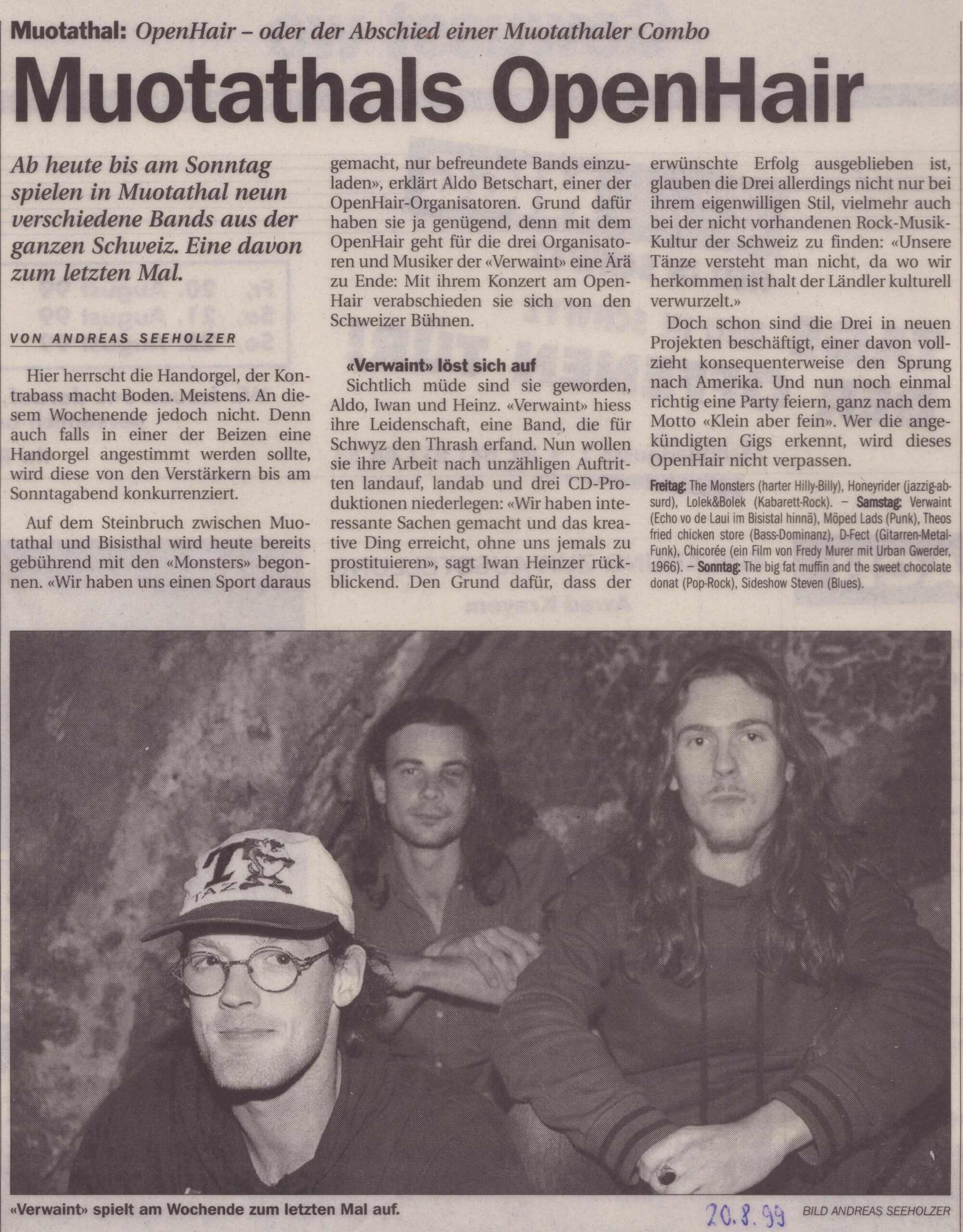 Verwaint, eine Band
Andreas Seeholzer, Bote der Urschweiz, 1999, Ze39