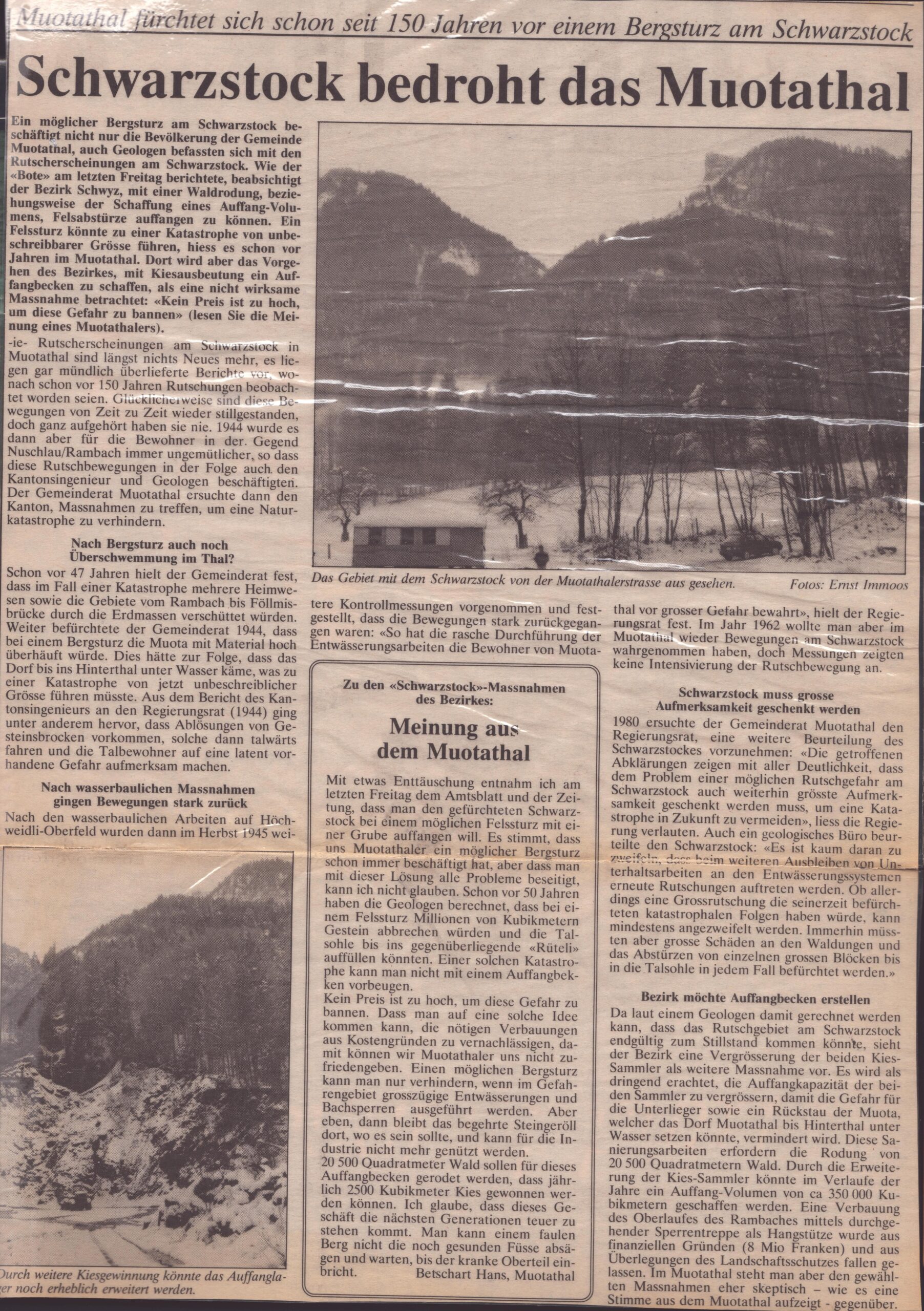 Gefahren am Berg
Ernst Immoos, Bote der Urschweiz, 1991, Ze101