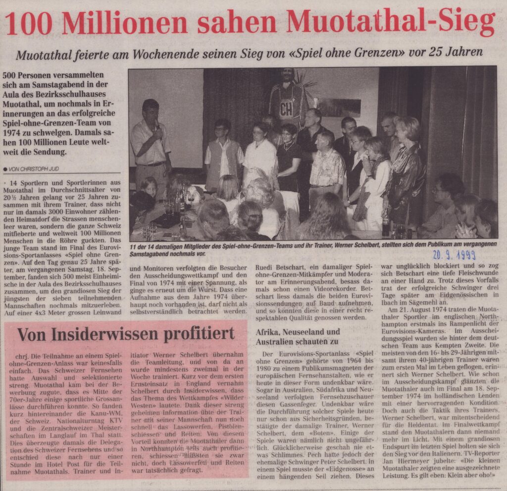 Spiel ohne Grenzen, Christoph Jud, Bote der Urschweiz, 1999, Ze102