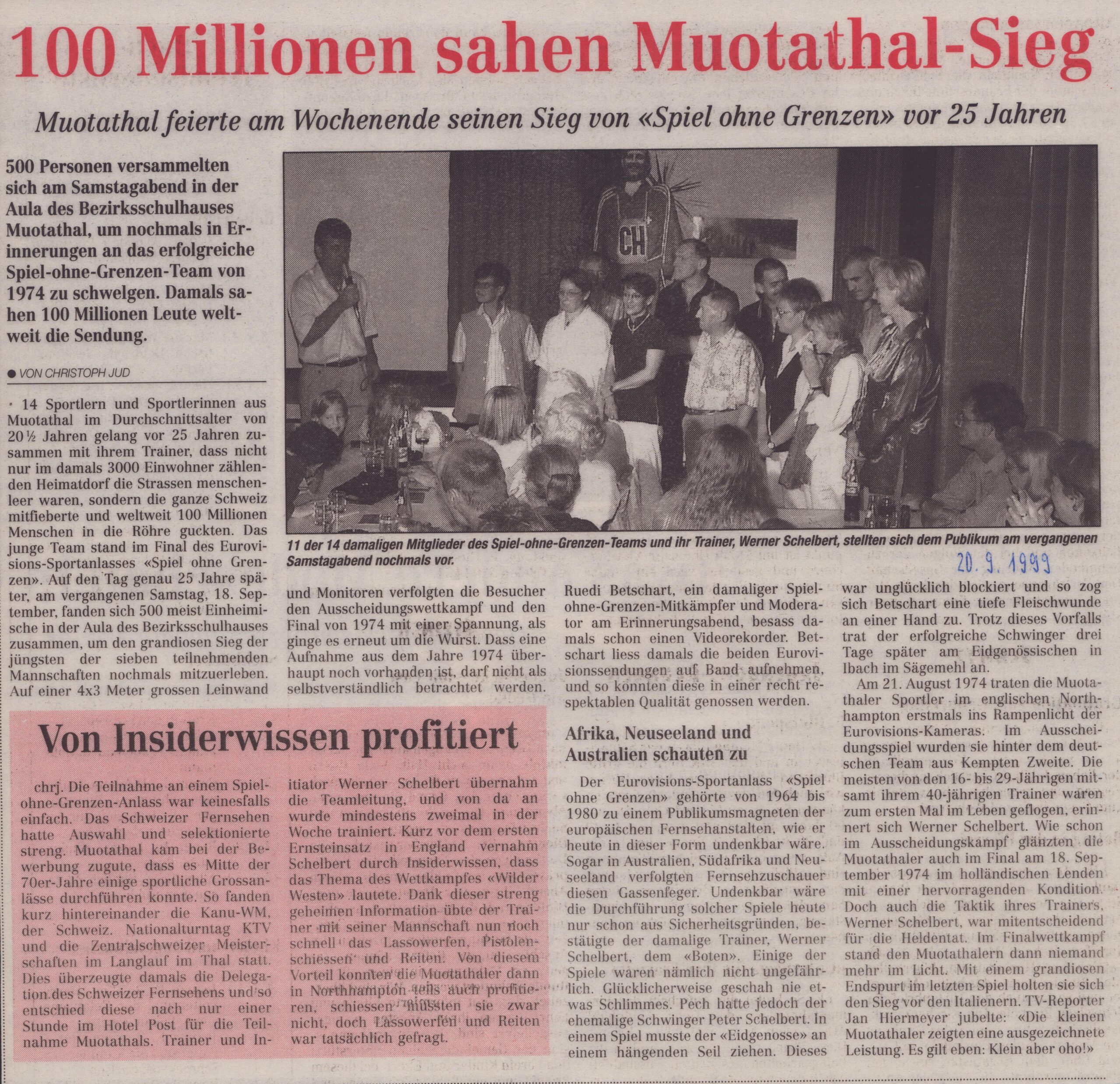 Spiel ohne Grenzen, Christoph Jud, Bote der Urschweiz, 1999, Ze102