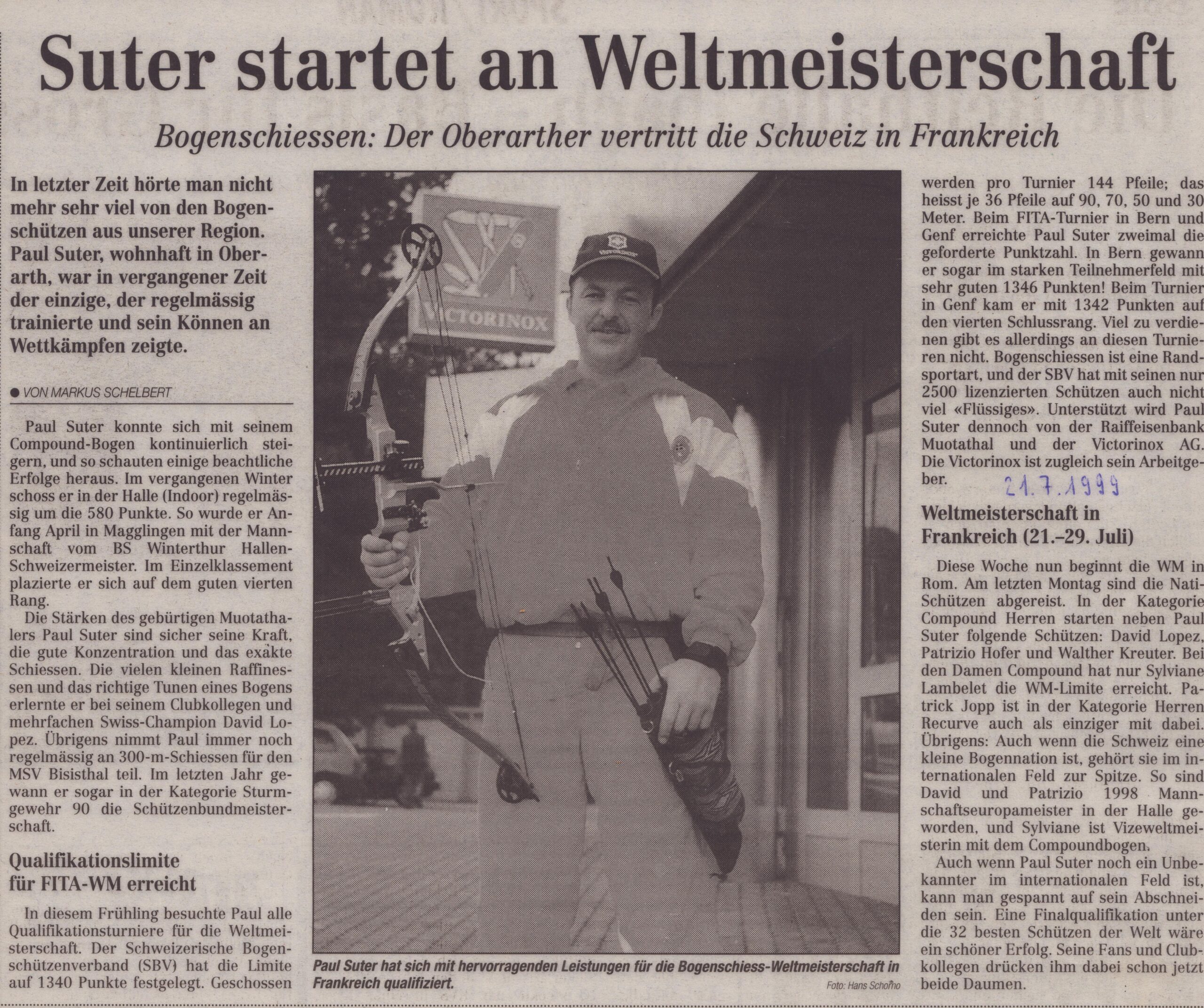 Bogenschiessen
Markus Schelbert, Bote der Urschweiz, 1999, Ze104