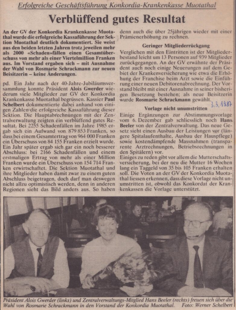 Konkordia Krankenkasse
Werner Schelbert, Schwyzer Zeitung, 1987, Ze113