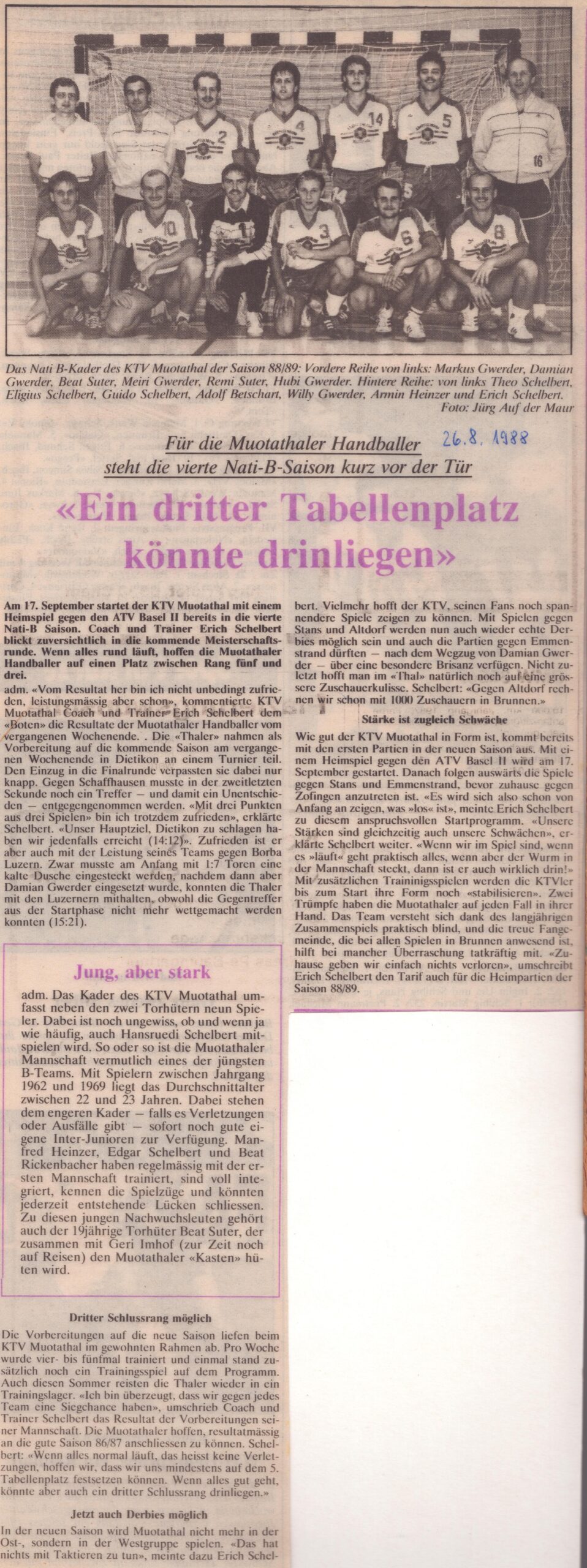 Handball Nati B
Jürg Auf der Maur, Bote der Urschweiz, 1988, Ze118