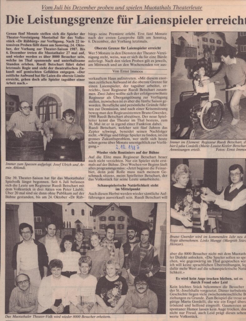 Proben in Muotathal
Ernst Immoos, Bote der Urschweiz, 1987, Ze56