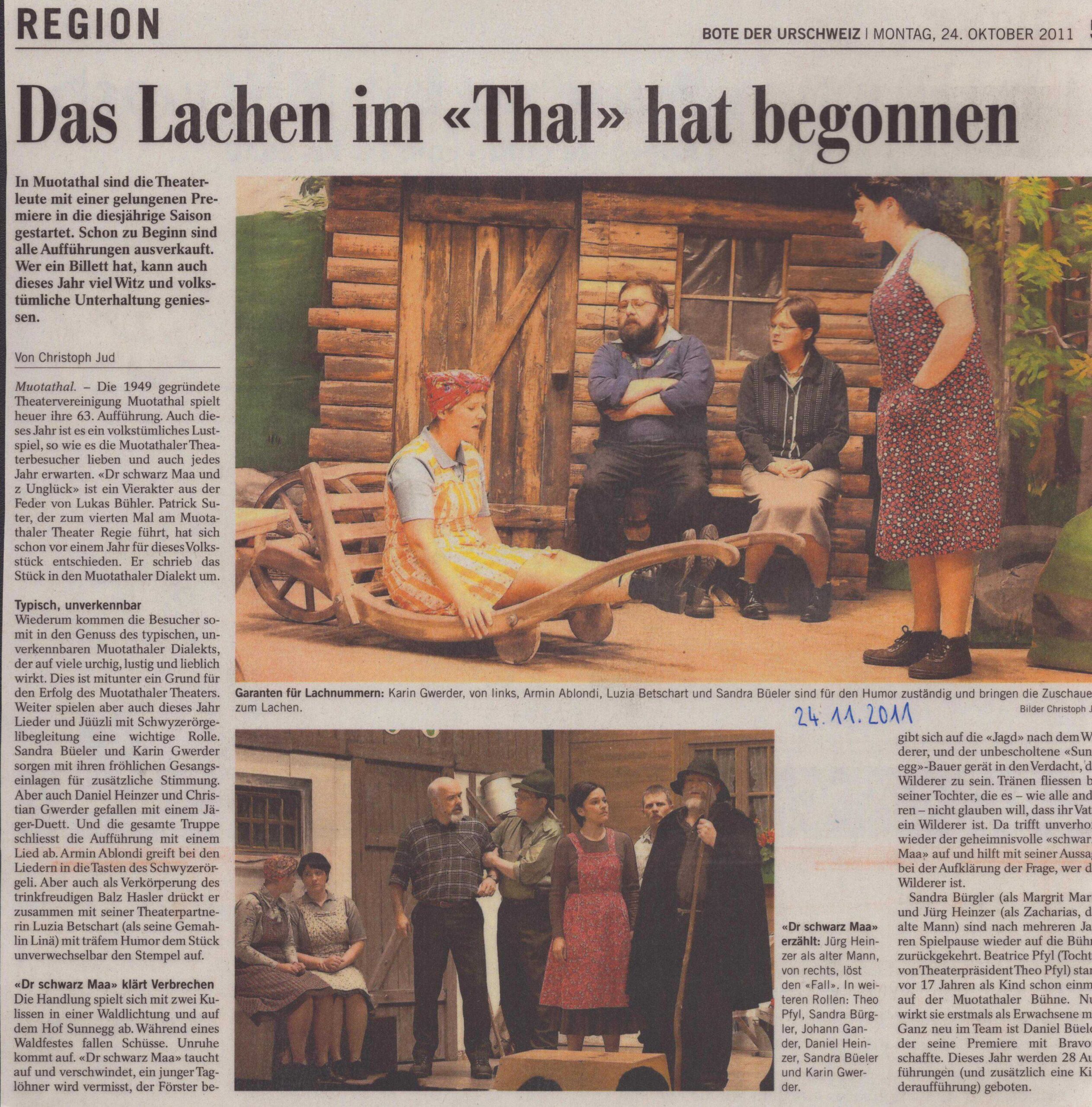 Start beim Theater
Christoph Jud, Bote der Urschweiz, 2011, Ze57