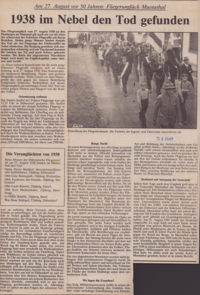 Unglück am Heubrig
cj Clavadetscher Josias, Bote der Urschweiz, 1988
Ze58