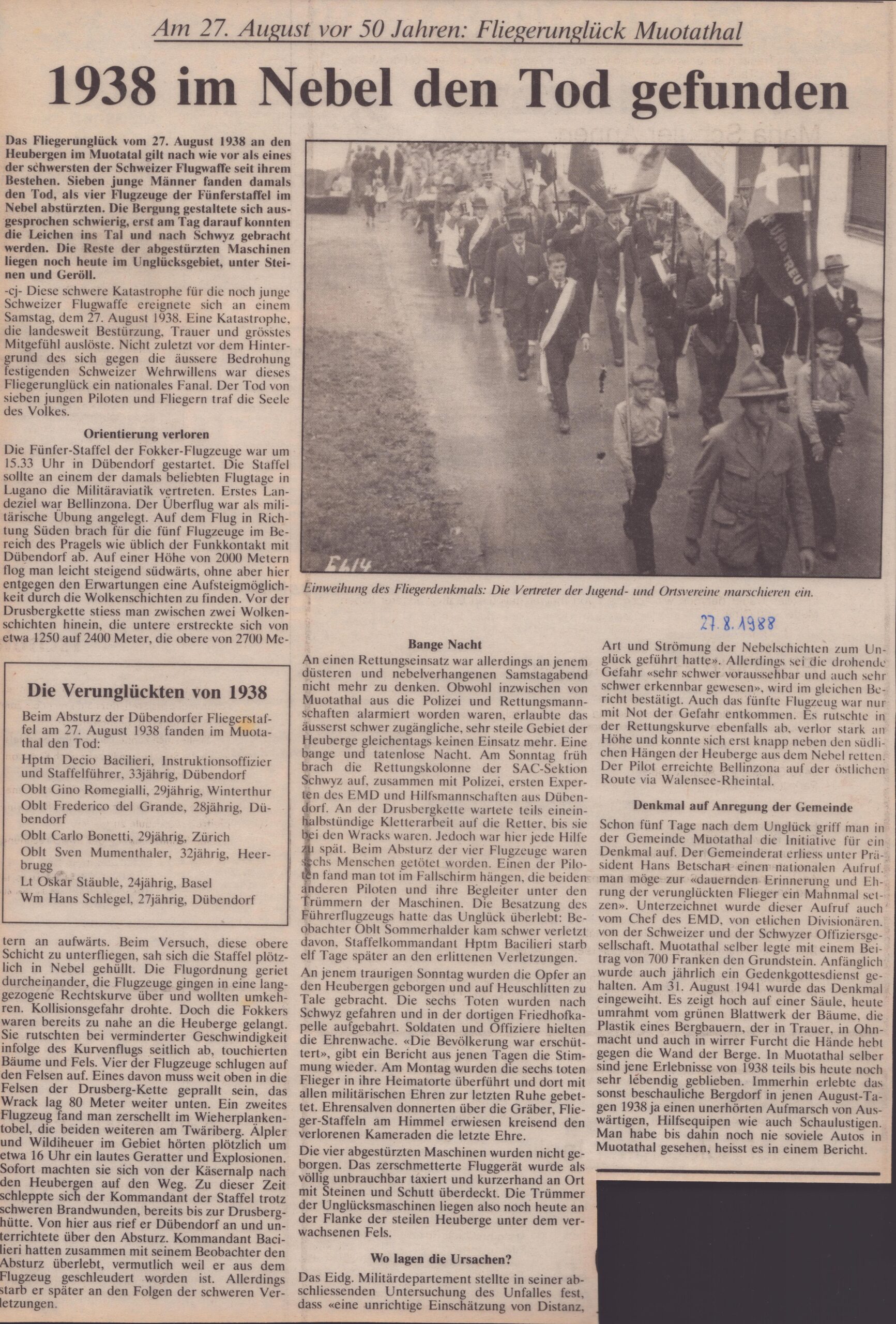 Unglück am Heubrig
cj Clavadetscher Josias, Bote der Urschweiz, 1988
Ze58