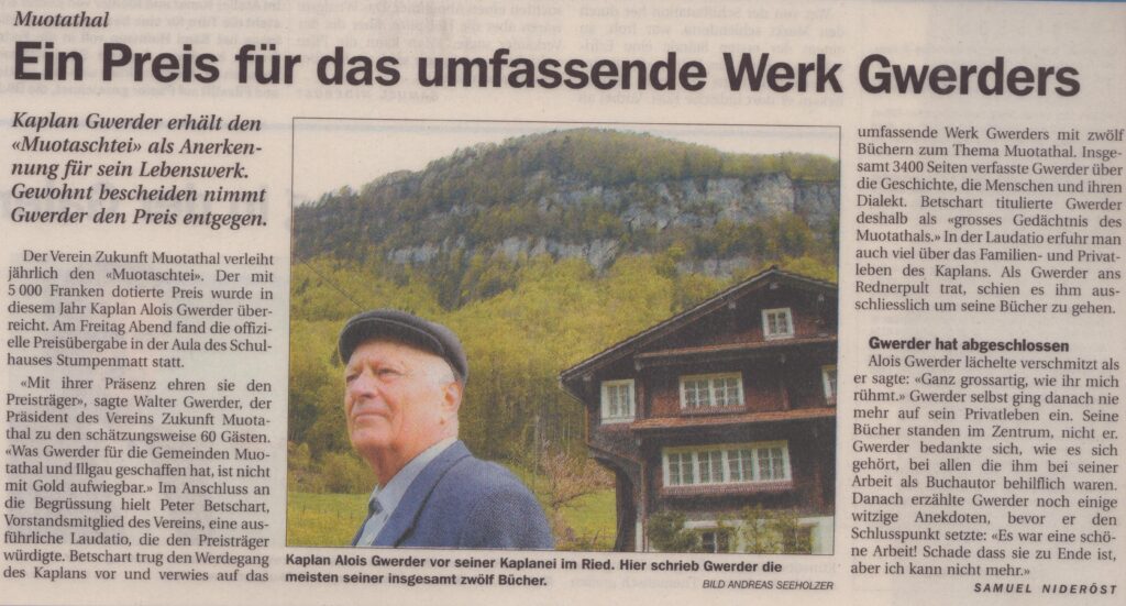 Kaplan Alois Gwerder
Andreas Seeholzer / Samuel Nideröst, Bote der Urschweiz, Ze77
