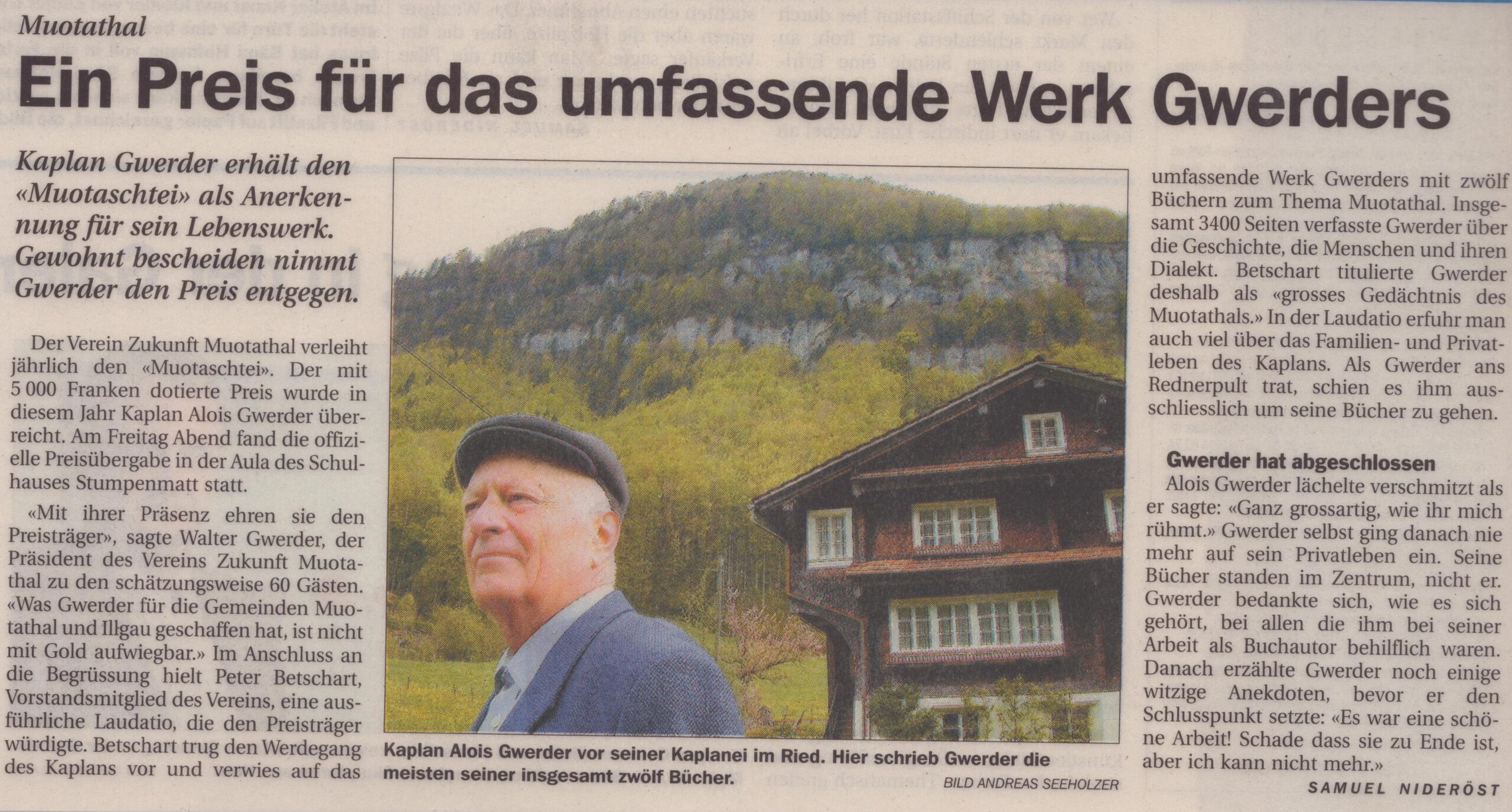 Kaplan Alois Gwerder
Andreas Seeholzer / Samuel Nideröst, Bote der Urschweiz, Ze77