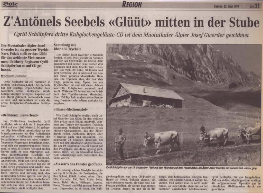 CD mit Kuhglockenklängen
Silvia Camenzind, Bote der Urschweiz, 1999, Ze78