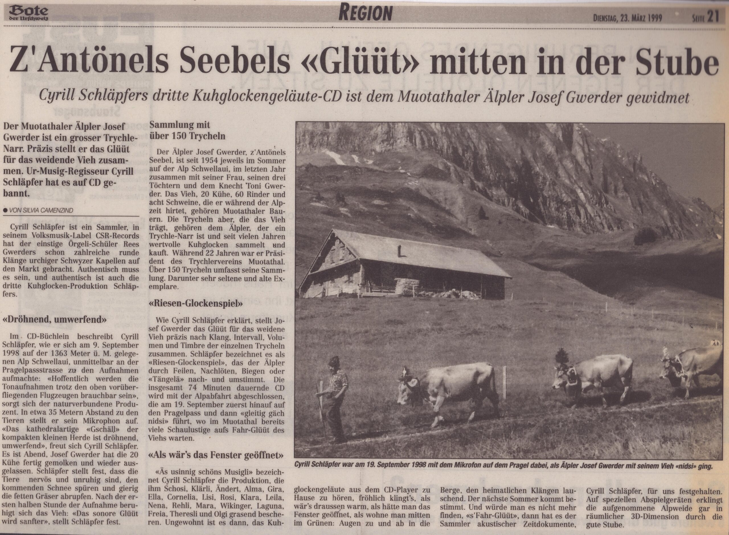 CD mit Kuhglockenklängen
Silvia Camenzind, Bote der Urschweiz, 1999, Ze78