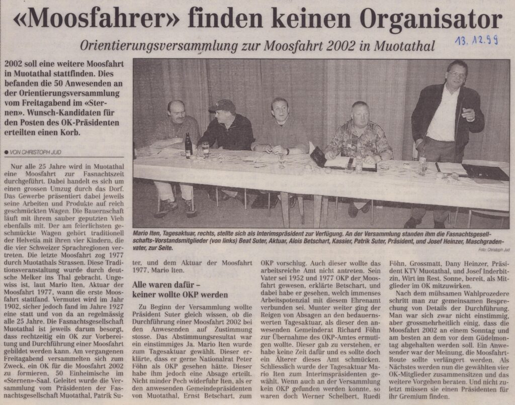 Orientierungsversammlung
Christoph Jud, Bote der Urschweiz, 1999, Ze80