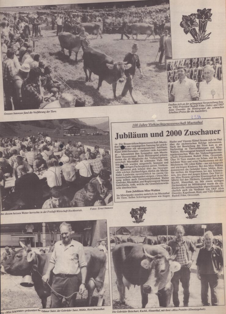 100 Jahre Viehzuchtgenossenschaft Muotathal
Ernst Immoos, Bote der Urschweiz, 1994, Ze90