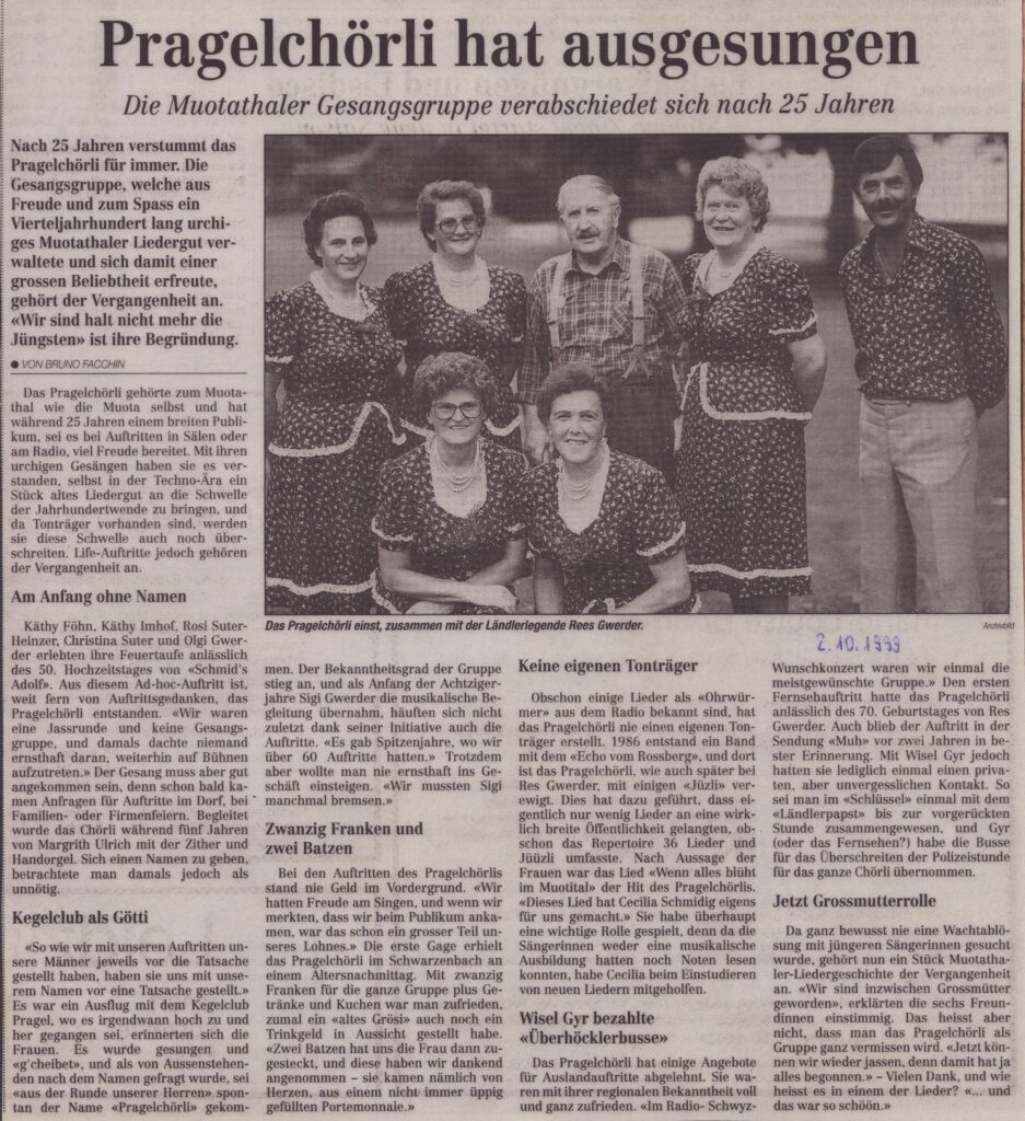 Ende der bekannten Gruppe
Bruno Facchin, Bote der Urschweiz, 1999, Ze96