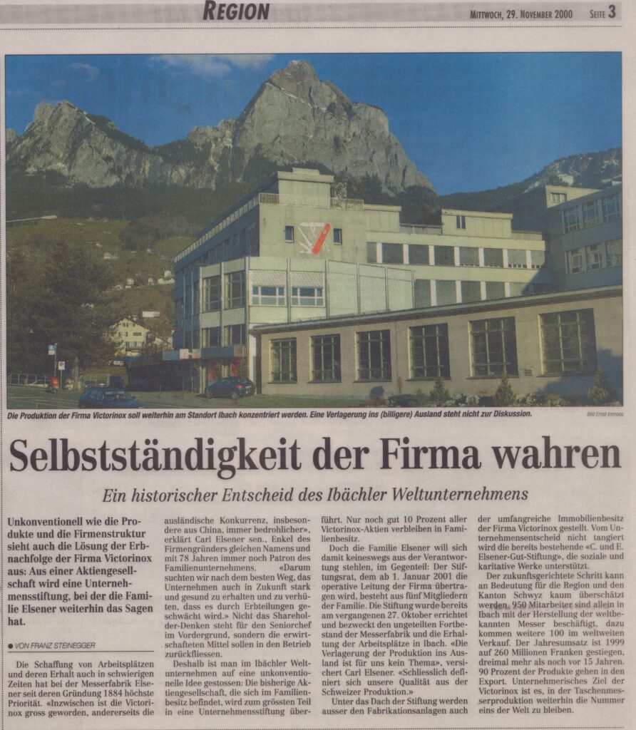 Gründung Stiftung
Franz Steinegger, Bote der Urschweiz, 2000, ZeVic12