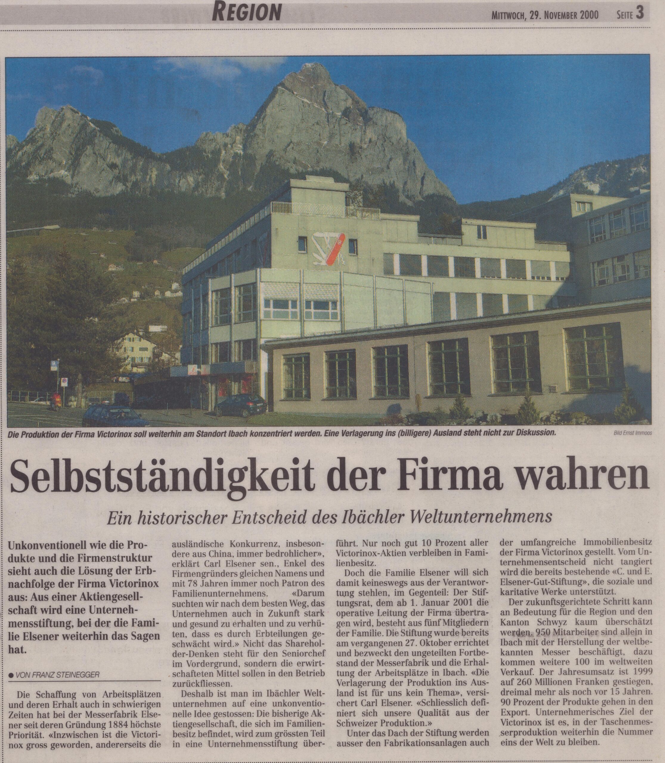 Gründung Stiftung
Franz Steinegger, Bote der Urschweiz, 2000, ZeVic12