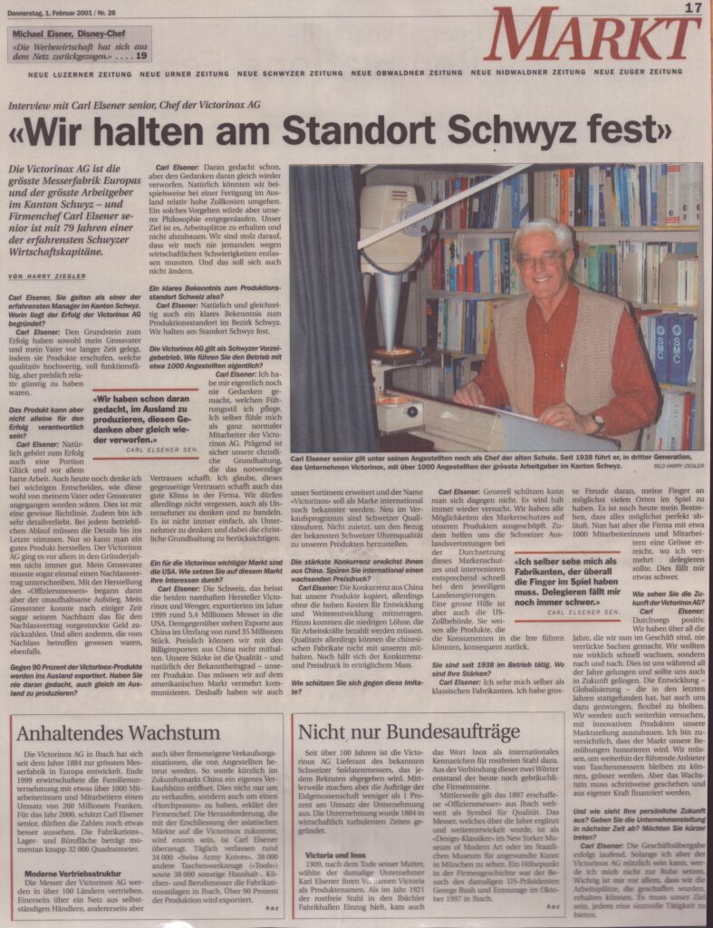 Carl Elsener Senior
Harry Ziegler, Bote der Urschweiz, 2001, ZeVic13