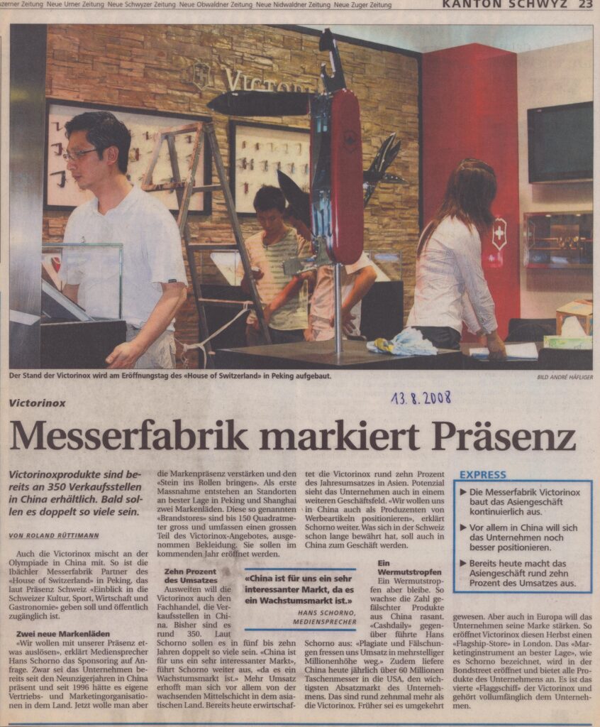 350 Verkaufstellen in China
Roland Rüttimann, Bote der Urschweiz, 2008, ZeVic16