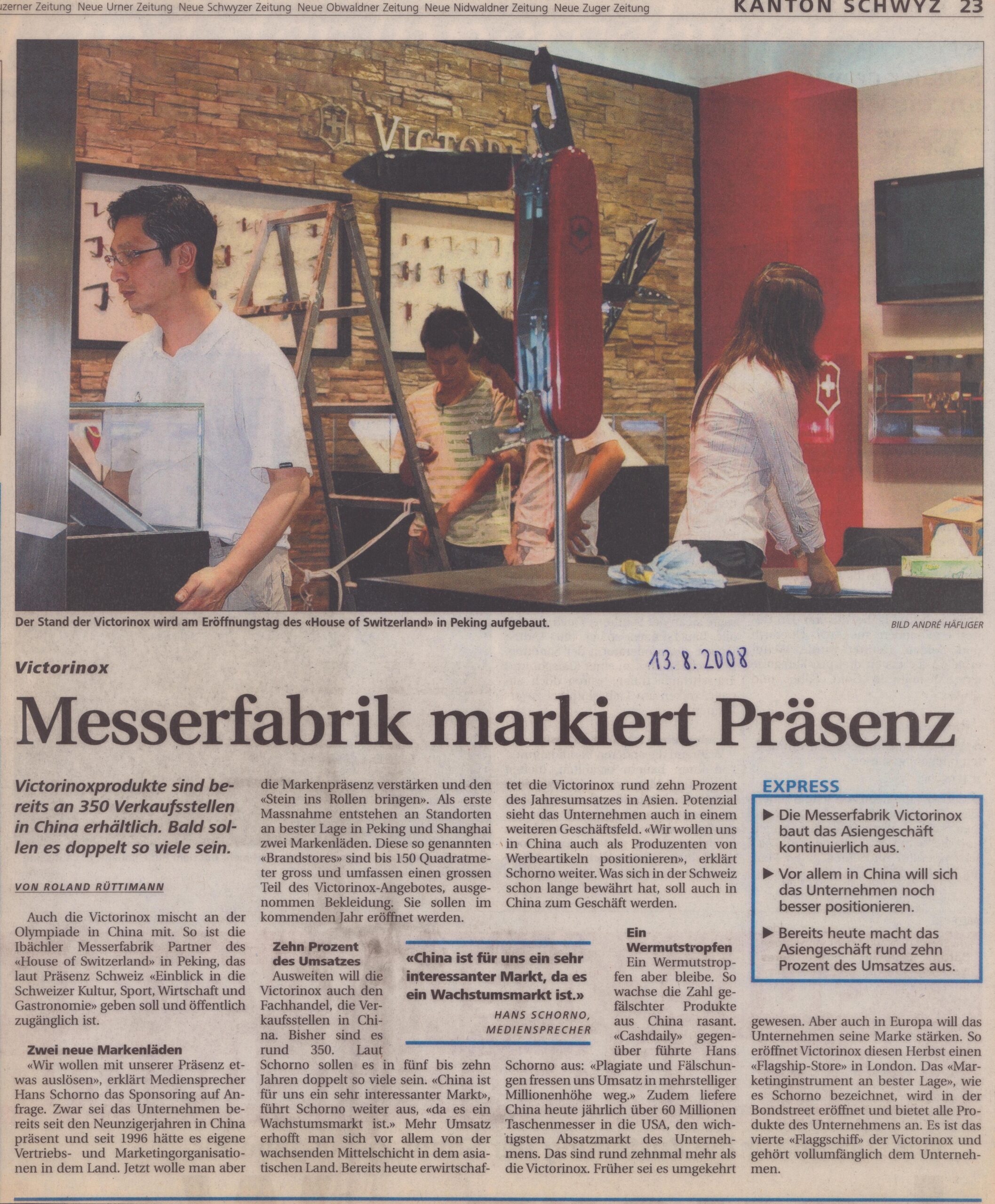 350 Verkaufstellen in China
Roland Rüttimann, Bote der Urschweiz, 2008, ZeVic16
