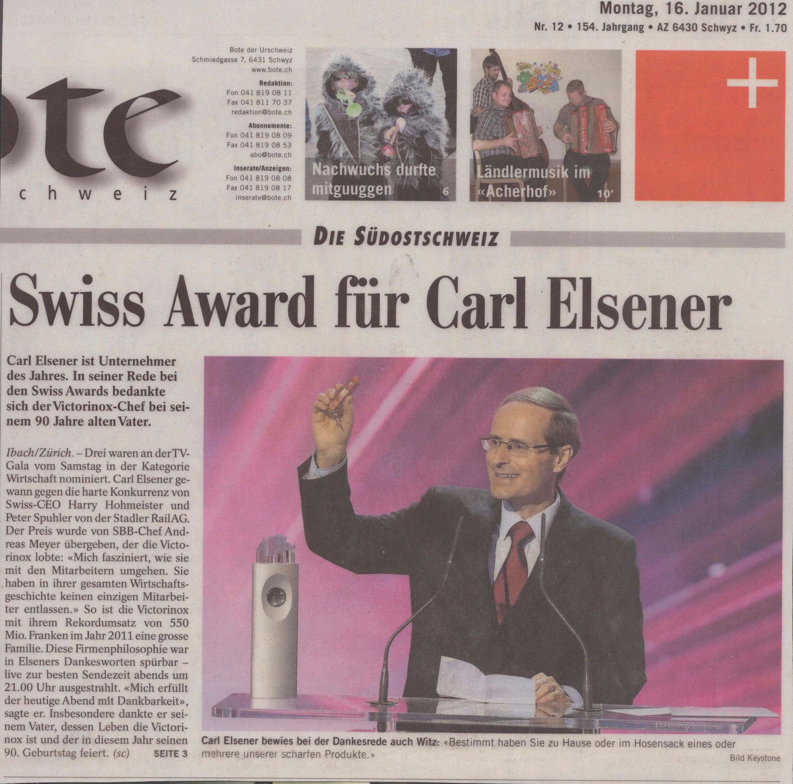 Dankrede Carl Elsener
sc, Bote der Urschweiz, 2012, ZeVic22