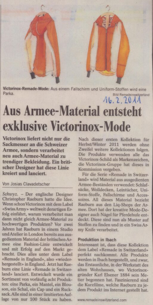 Victorinox-Remade-Mode
Josias Clavadetscher, Bote der Urschweiz, 2011, ZeVic32