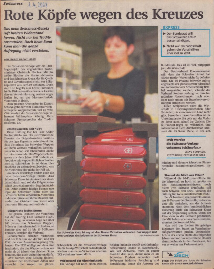 Swissness-Gesetz
Isabel Drews, Schwyzer Zeitung, 2008, ZeVic34