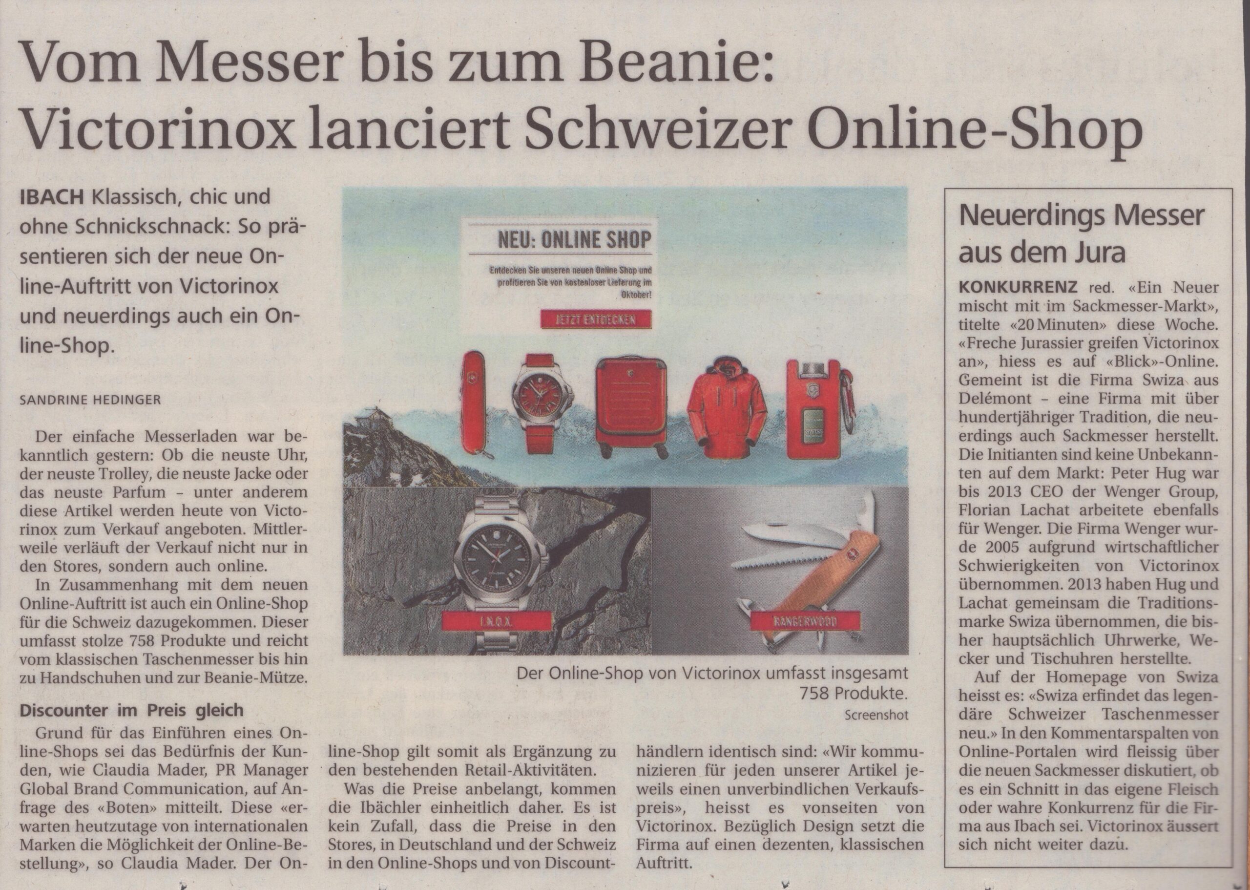 Victorinox Onlineshop
Sandrine Hedinger, Bote der Urschweiz, 2014, ZeVic4