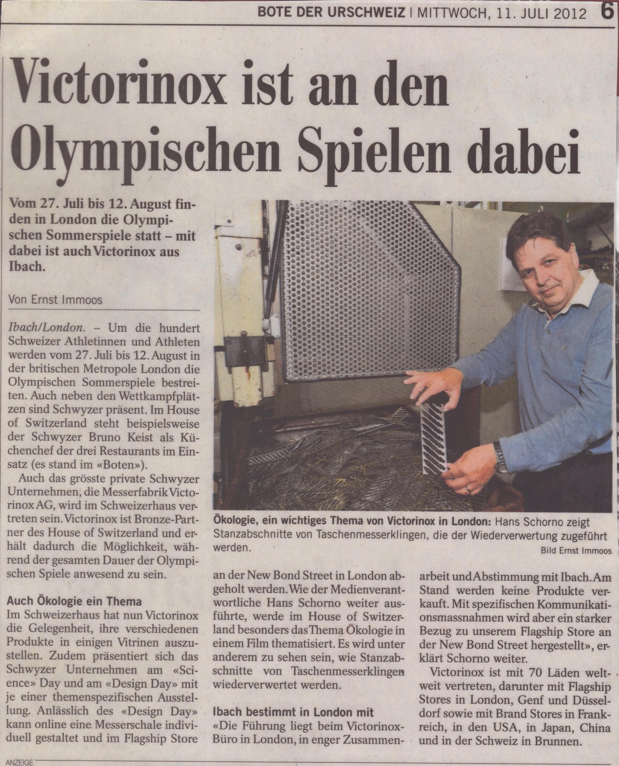 Olympische Sommerspiele in London
Ernst Immoos, Bote der Urschweiz, 2012, ZeVic40