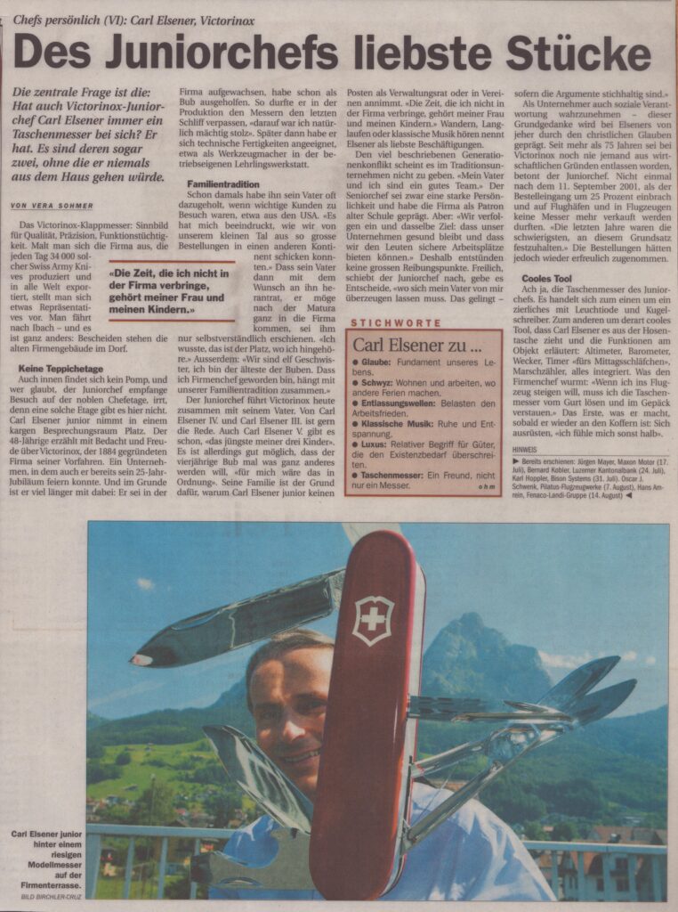 Interview Carl Elsener, Victorinox
Vera Sohmer, Schwyzer Zeitung, 2004, ZeVic42