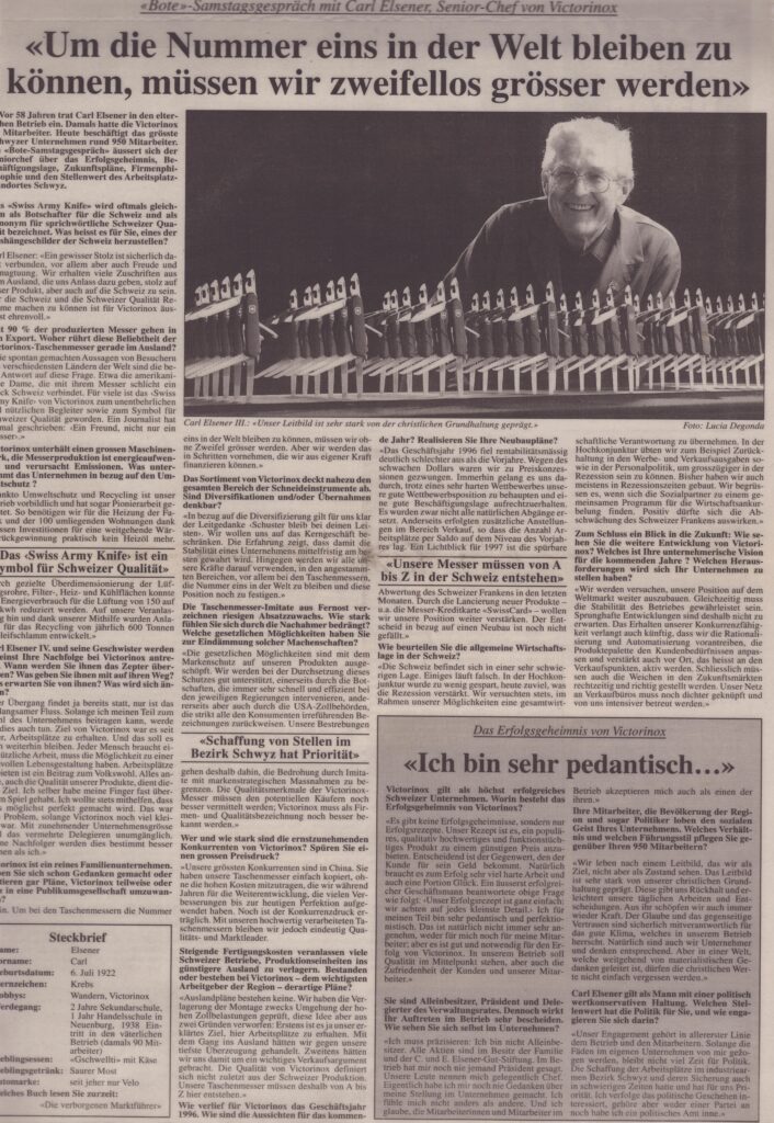 Samstagsgespräch mit Carl Elsener, Senior-Chef
o, Bote der Urschweiz, 1996, ZeVic50