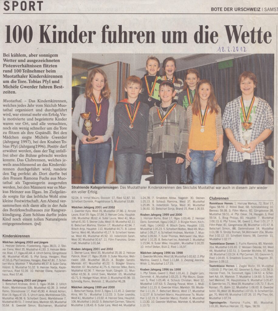 Kinderskirennen
Muotathal Pd, Bote der Urschweiz, 2012, Ze126