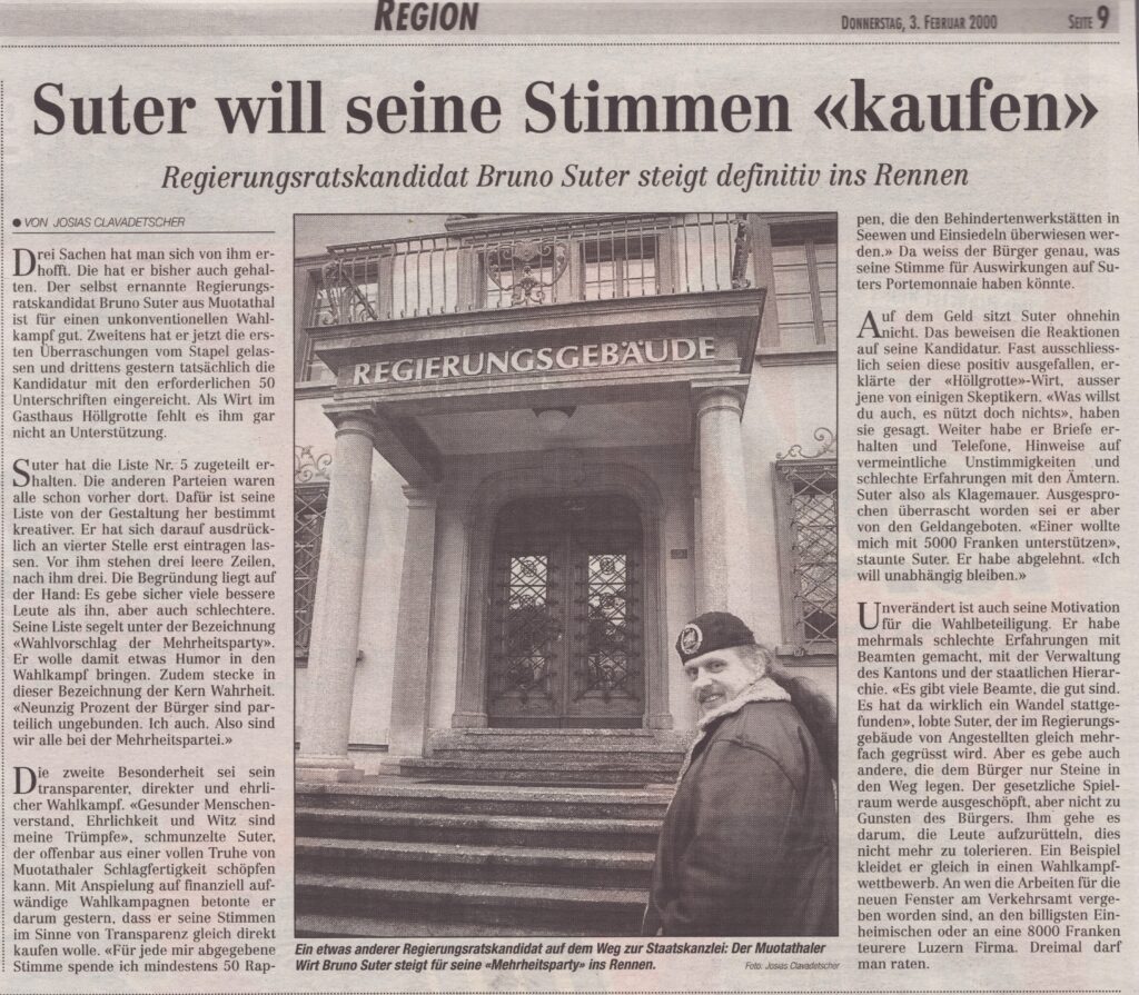 Höllgrotte Brünel
Josias Clavadetscher, Bote der Urschweiz, 2000, Ze130