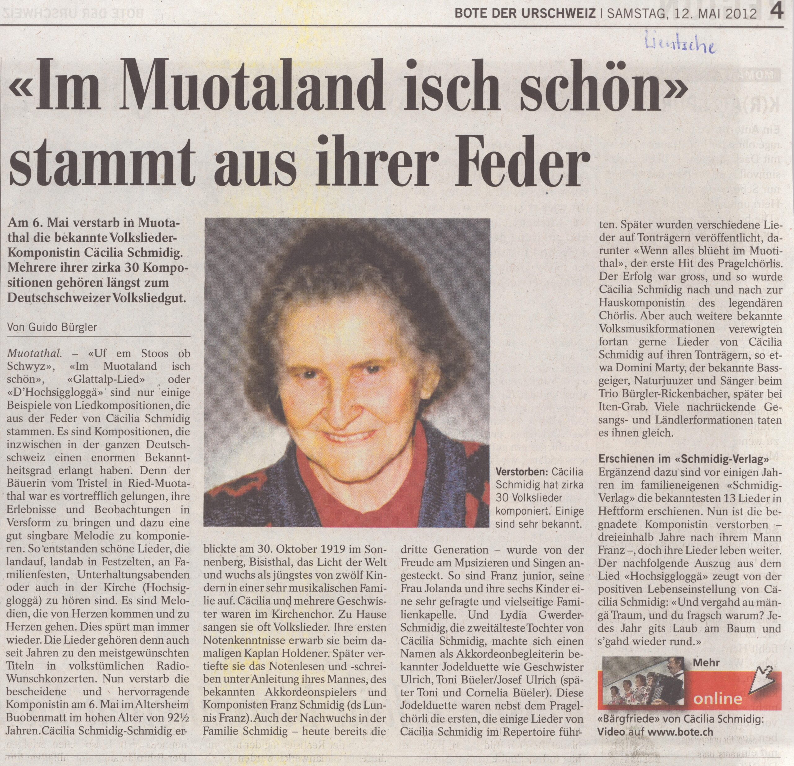 Cäcilia Schmidig
Guido Bürgler, Bote der Urschweiz, 2012, Ze133