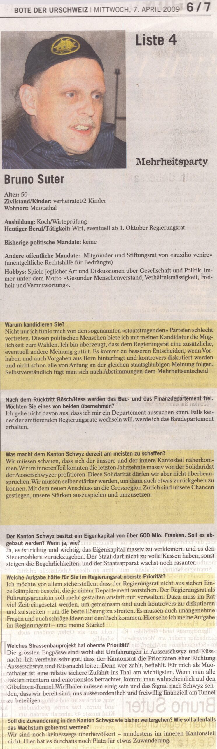 Regierungsratswahlen
Bote, Bote der Urschweiz, 2009, Ze140