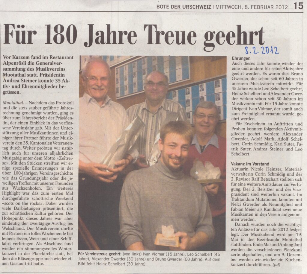 Musikverein Muotathal
Muotathal Pd, Bote der Urschweiz, 2012, Ze145