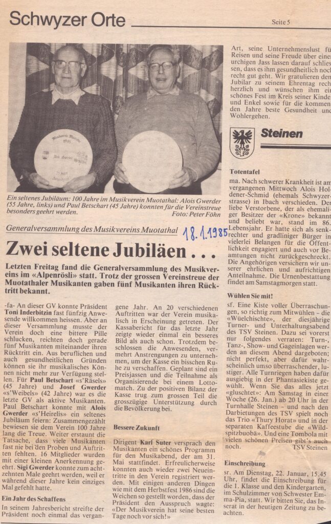 Musikverein Muotathal
Alois Föhn, Bote der Urschweiz, 1985, Ze154