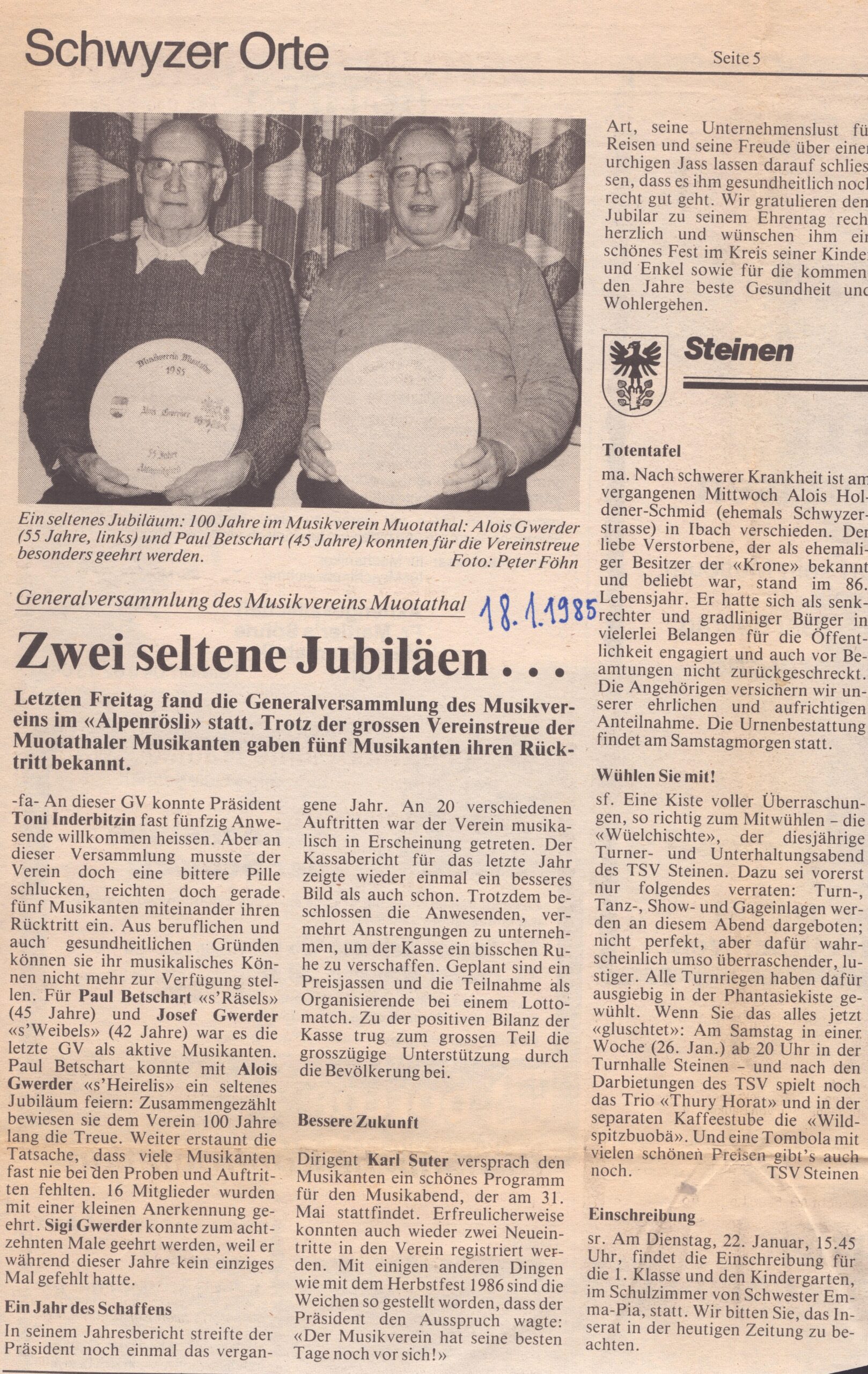 Musikverein Muotathal
Alois Föhn, Bote der Urschweiz, 1985, Ze154