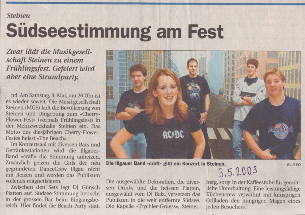 Band Craft in Steinen
pd, Schwyzer Zeitung, 2003, Ze168