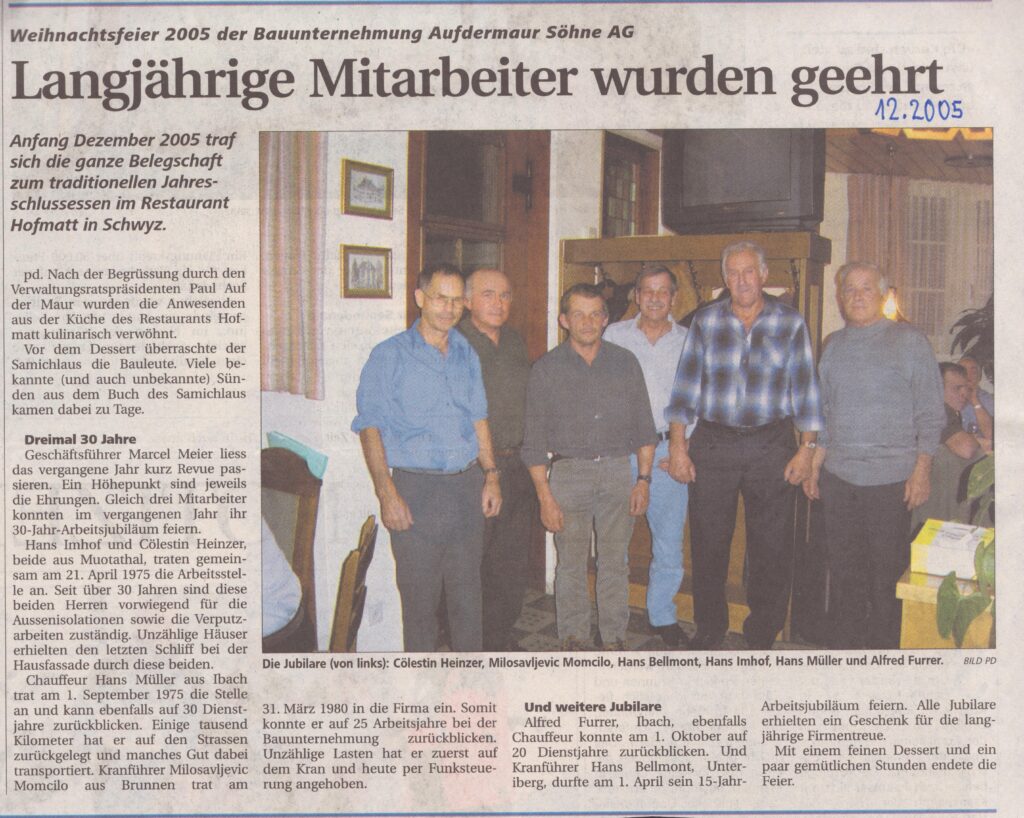 Feier Aufdermaur Söhne AG
pd, Verlag nicht bekannt, 2005, Ze188