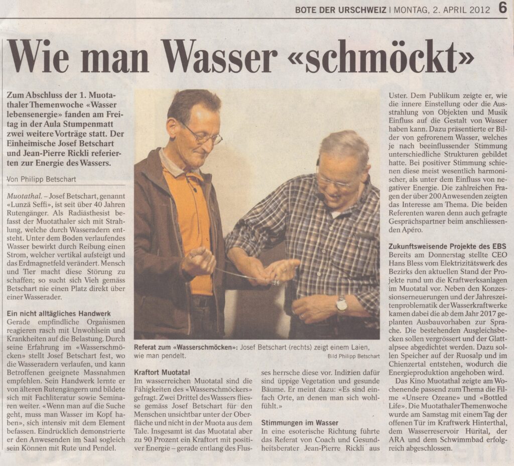 Wasser finden, Philipp Betschart, Bote der Urschweiz, 2012, Ze190